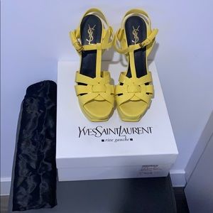 YSL Saint Laurent Tribute Patent Sandal in Citron